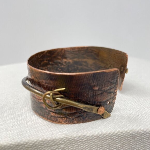 Handcrafted Adjustable Copper & Brass Cuff Bracelets Rustic Minimalist Artsy - Picture 11 of 16
